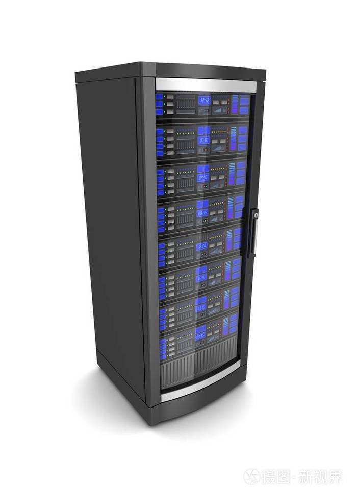 科技静默之处 白色背景下隔离的网络工作站服务器3D视觉解析